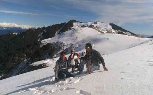 Tamer Chand Inder Singh and Arun Kumar Playing with Snow at Shikari Mata hills